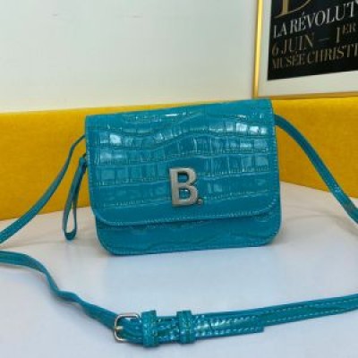 Balenciaga B Crossbody Bag Crocodile Embossed Leather In Blue