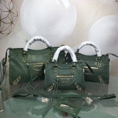 Balenciaga Classic City Shoulder Bag Edged Goatskin In Green