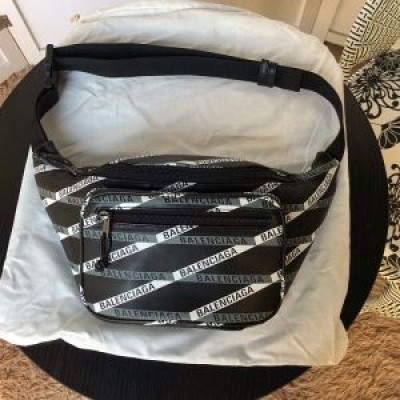 Balenciaga EXplorer Beltpack Monogram Striped Calfskin In Black