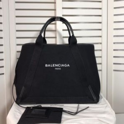 Balenciaga Large Navy Cabas Canvas In Black