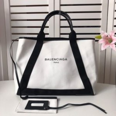 Balenciaga Large Navy Cabas Canvas In White