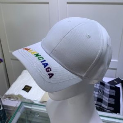 Balenciaga Logo Embroidered Cap Cotton In WhiteRainbow