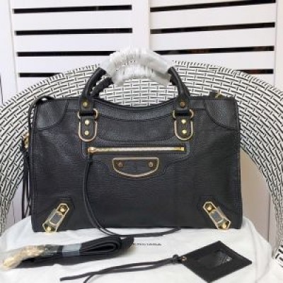 Balenciaga Medium Classic City Shoulder Bag Metallic Edge Goatskin In Black