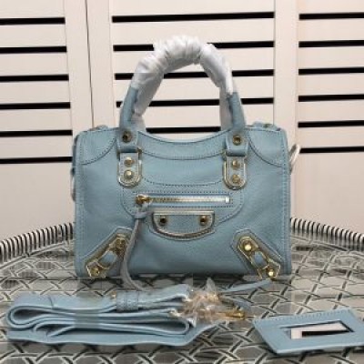 Balenciaga Mini Classic City Shoulder Bag Metallic Edge Goatskin In Blue
