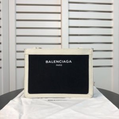 Balenciaga Navy Pouch With Strap Canvas In BlackWhite