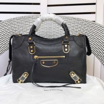 Balenciaga Small Classic City Shoulder Bag Metallic Edge Goatskin In Black