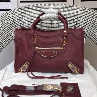 Balenciaga Small Classic City Shoulder Bag Metallic Edge Goatskin In Burgundy