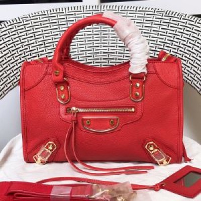 Balenciaga Small Classic City Shoulder Bag Metallic Edge Goatskin In Red