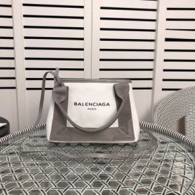 Balenciaga XS Navy Cabas Canvas In BeigeGray
