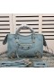 Balenciaga Small Classic City Shoulder Bag Metallic Edge Goatskin In Blue