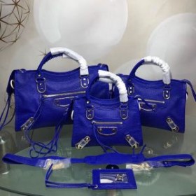 Balenciaga Classic City Shoulder Bag Edged Goatskin In Blue