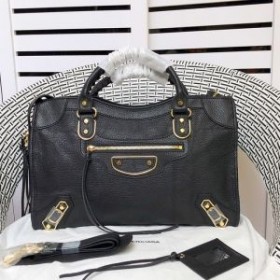 Balenciaga Medium Classic City Shoulder Bag Metallic Edge Goatskin In Black