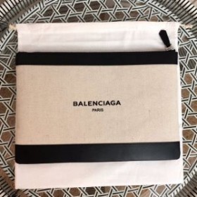 Balenciaga Medium Navy Pouch Canvas In Beige