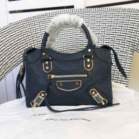 Balenciaga Mini Classic City Shoulder Bag Metallic Edge Goatskin In Navy Blue