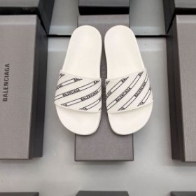 Balenciaga Pool Slides Logo Striped UniseX In White