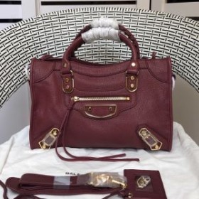 Balenciaga Small Classic City Shoulder Bag Metallic Edge Goatskin In Burgundy