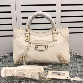 Balenciaga Small Classic City Shoulder Bag Metallic Edge Goatskin In White