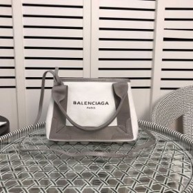 Balenciaga XS Navy Cabas Canvas In BeigeGray